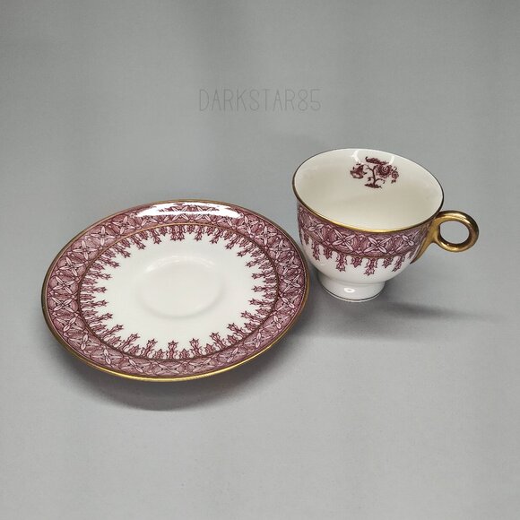Theodore Haviland New York Cambridge Crimson Footed Demitasse Teacup and Saucer - Picture 2 of 10